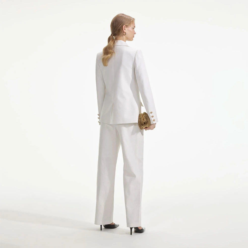 Self Portrait Linnen Broek Tailored Fit Wit White Dames