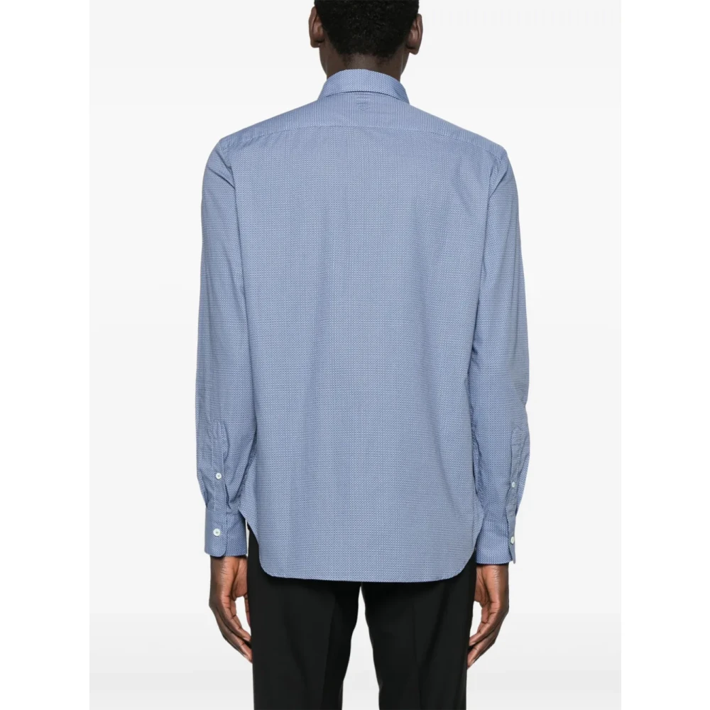 Canali Geruite Overhemd in Cerulean Blauw Blue Heren
