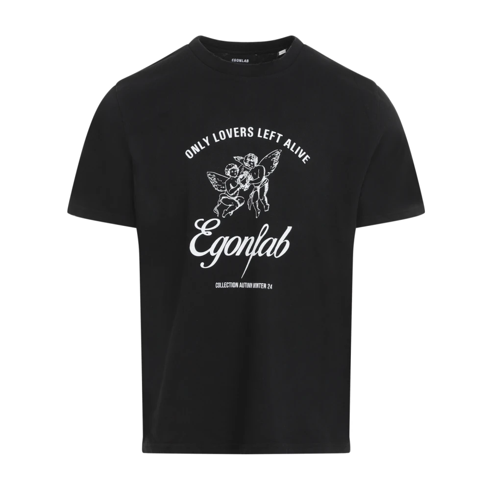 EgonLab Zwarte Vernietigde Lovers T-Shirt Black Heren