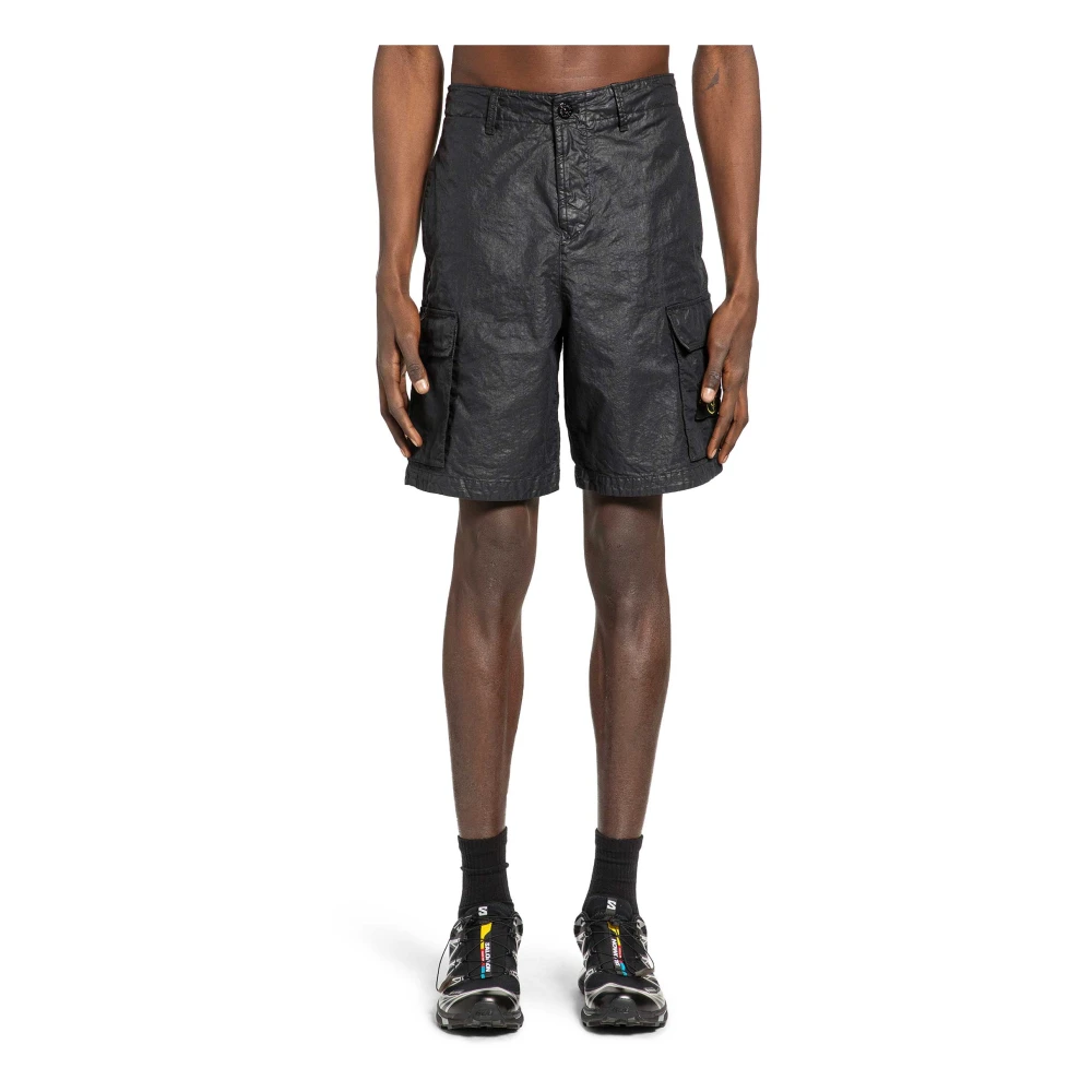 Stone Island Black Nylon Panama Cargo Shorts - Male - Casual Shorts - W33 - Shorts