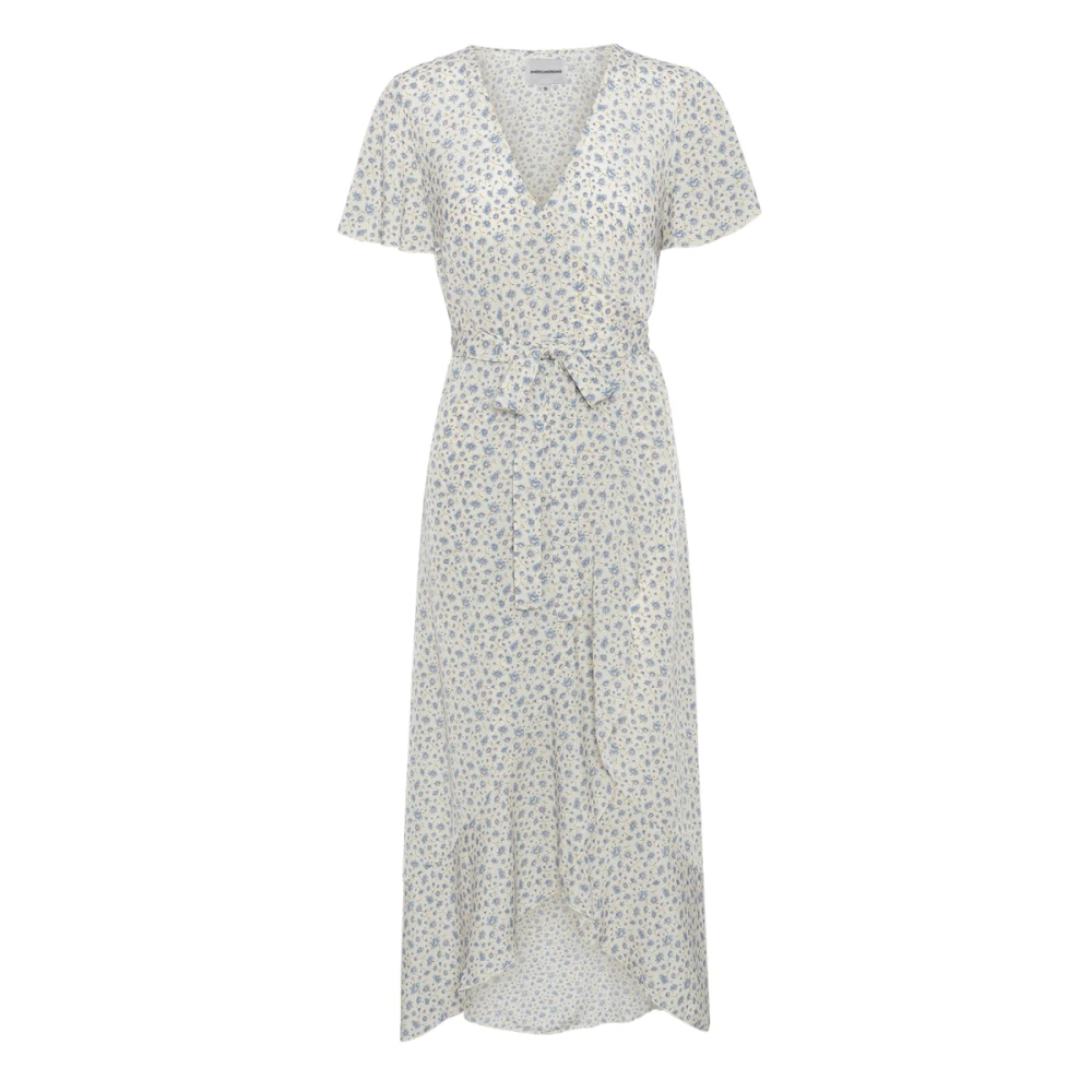 American Dreams Blauwe Bloemen Wikkeljurk met Ruches Gray Dames