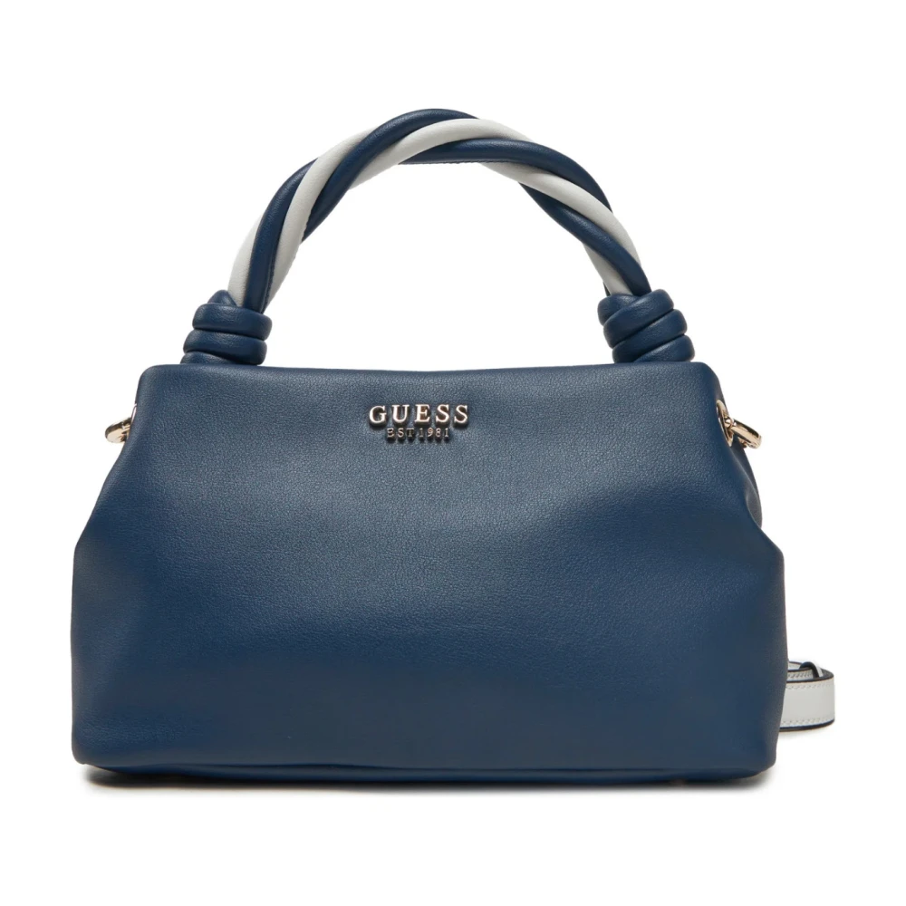 Guess Blauwe geweven handtas met witte en gouden details Blue Dames