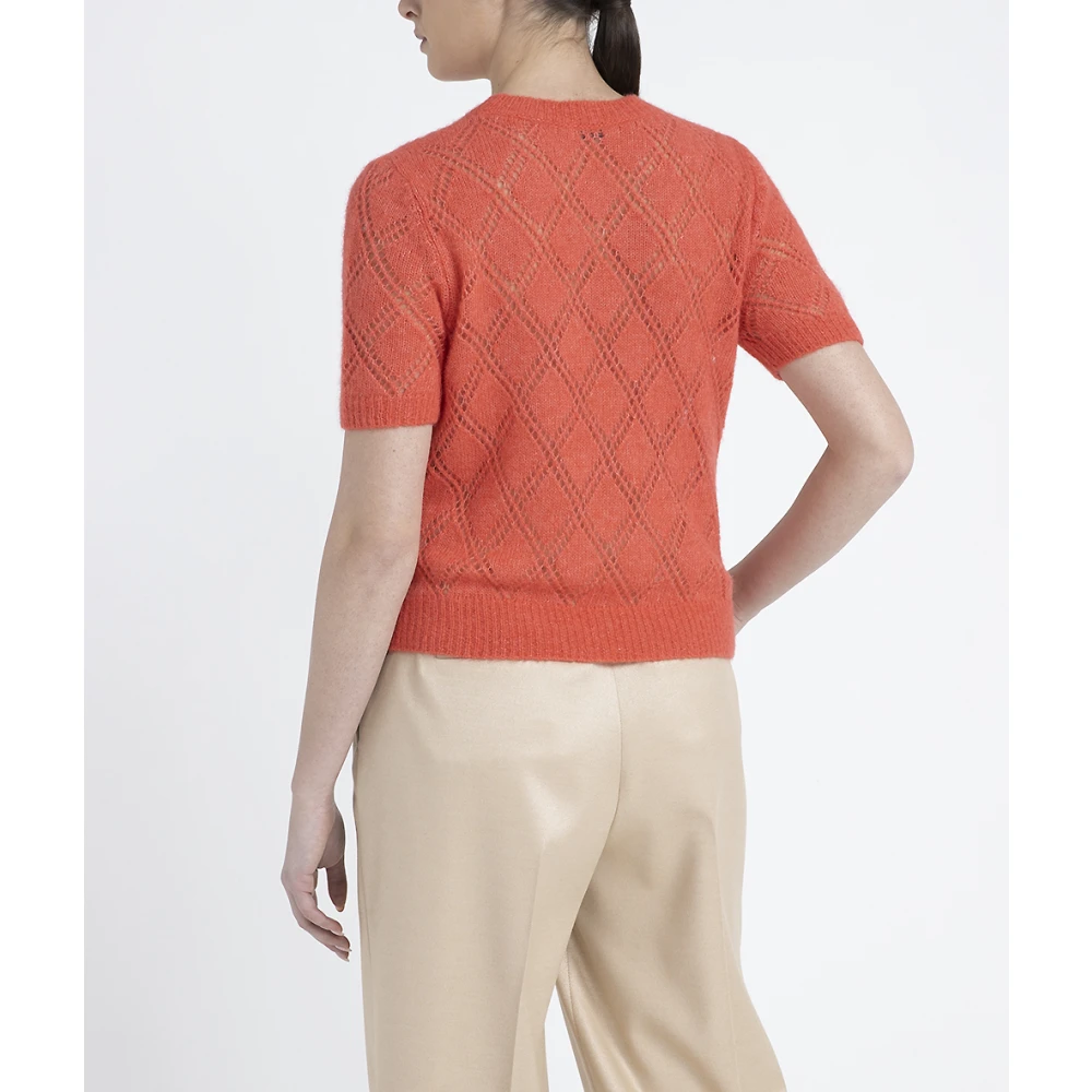 PESERICO Merino wol en alpaca kantpatroon trui met korte mouwen Red Dames