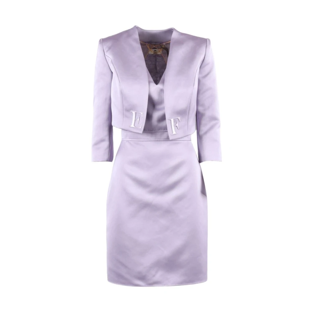 Elisabetta Franchi Purple Party Dresses, Female, L, Duchess Satin And Tulle Dress With Jacket