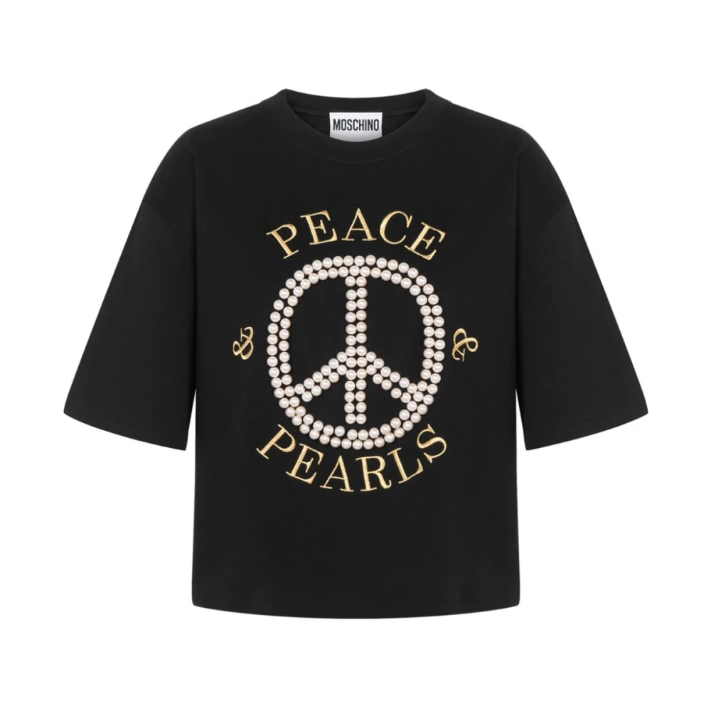 Moschino Ronde hals bedrukte T-shirts voor vrouwen Black Dames
