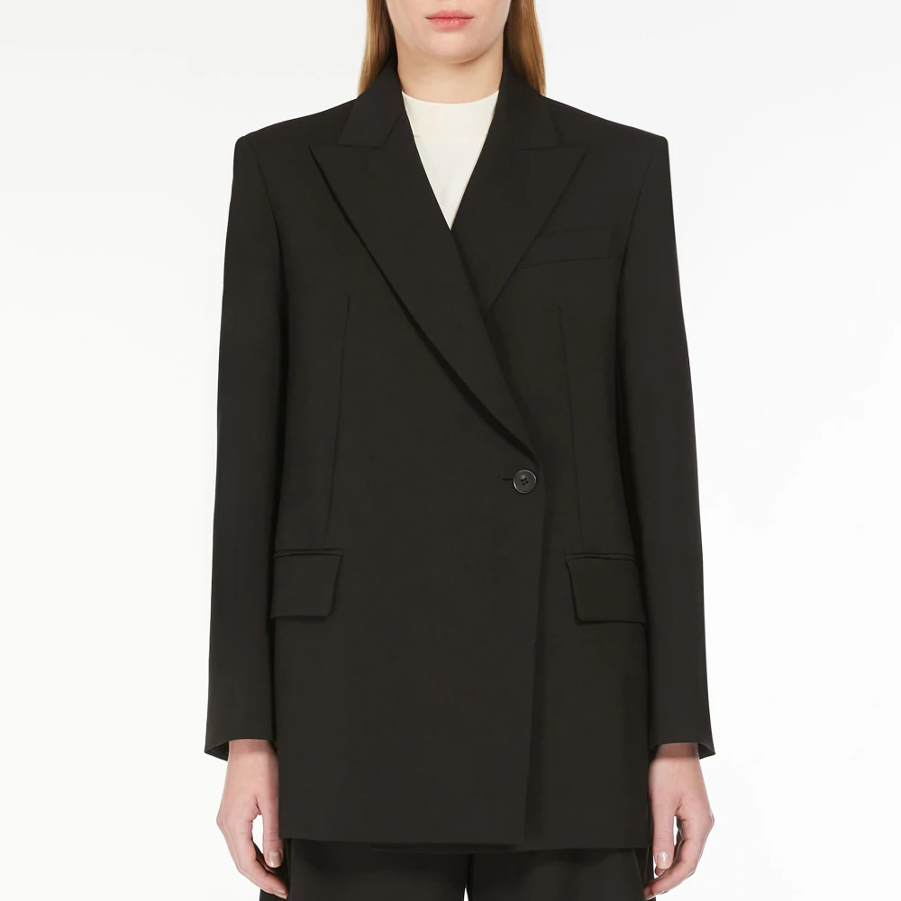 Max Mara Weekend Zwarte Wol Double-Breasted Blazer Black Dames