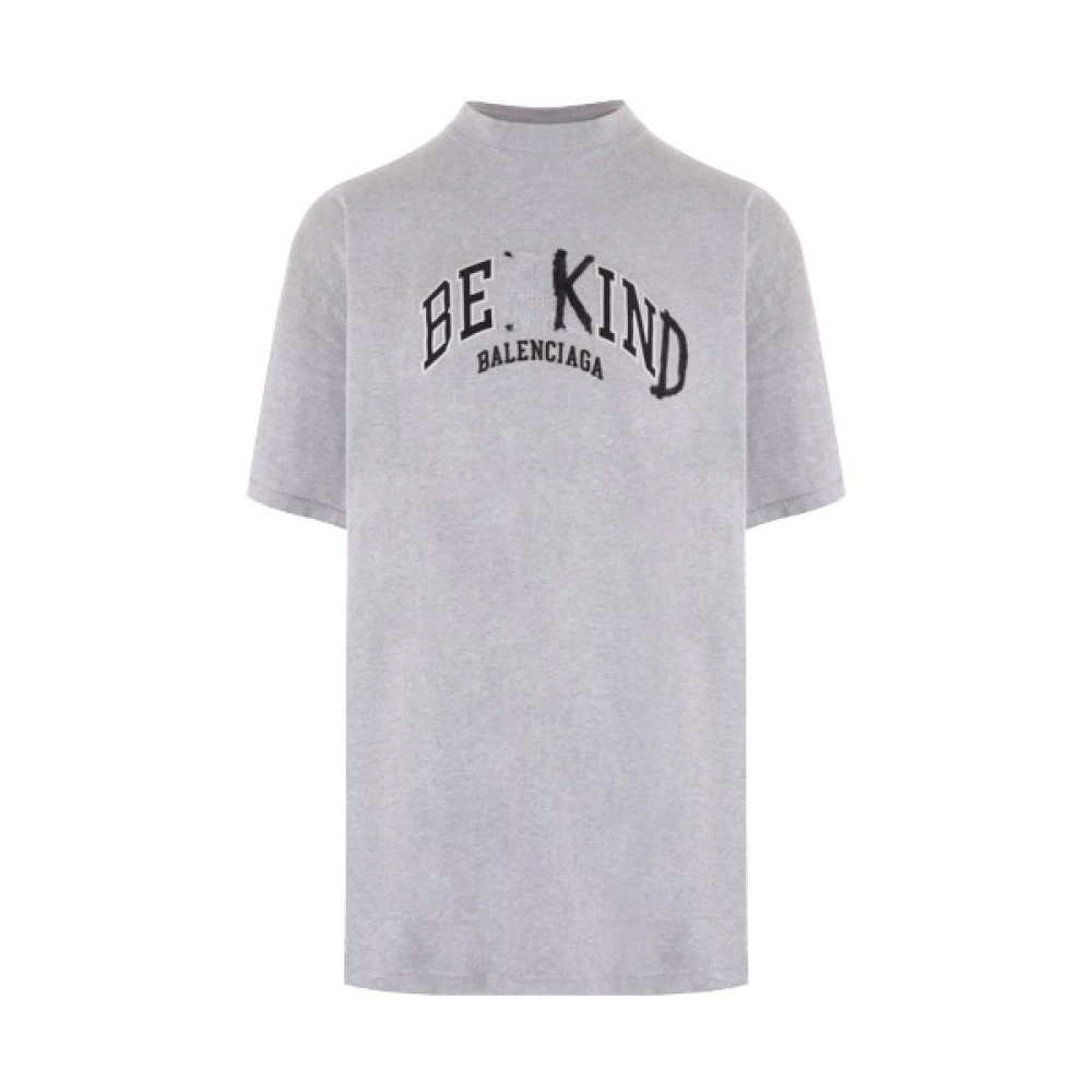 Balenciaga Vintage Grijze Oversized T-shirt met Be Kind Borduursel Print Gray Heren