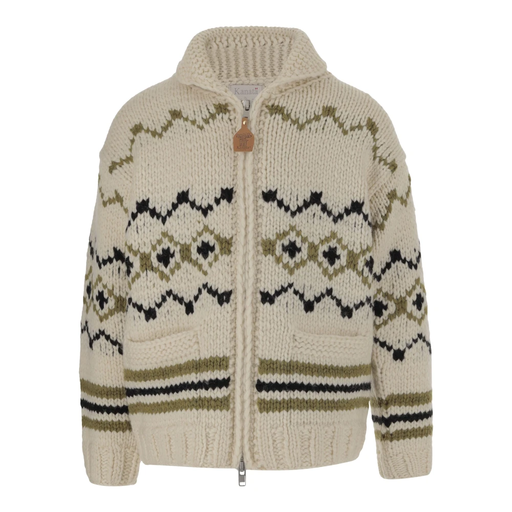 Woolrich Geometrische Wollen Trui Hoge Kraag Knoopsluiting Multicolor Heren