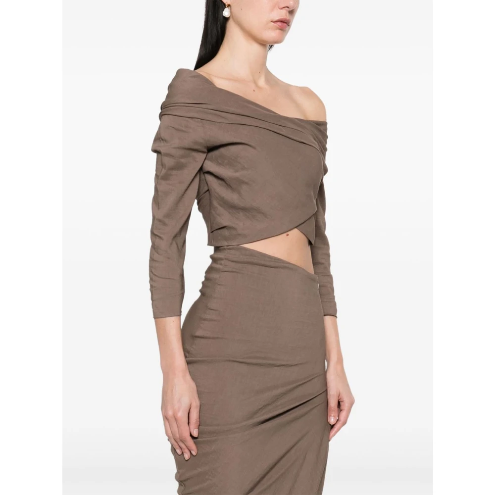 Cortana Bruine Off-Shoulder Gedrapeerde Top Brown Dames