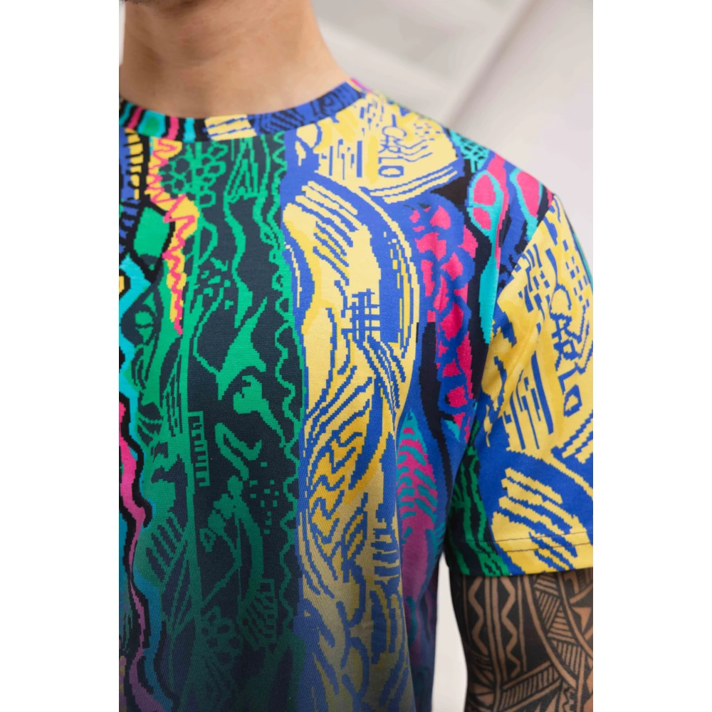 carlo colucci Heren T-shirt Groen Blauw Geel Multicolor Heren