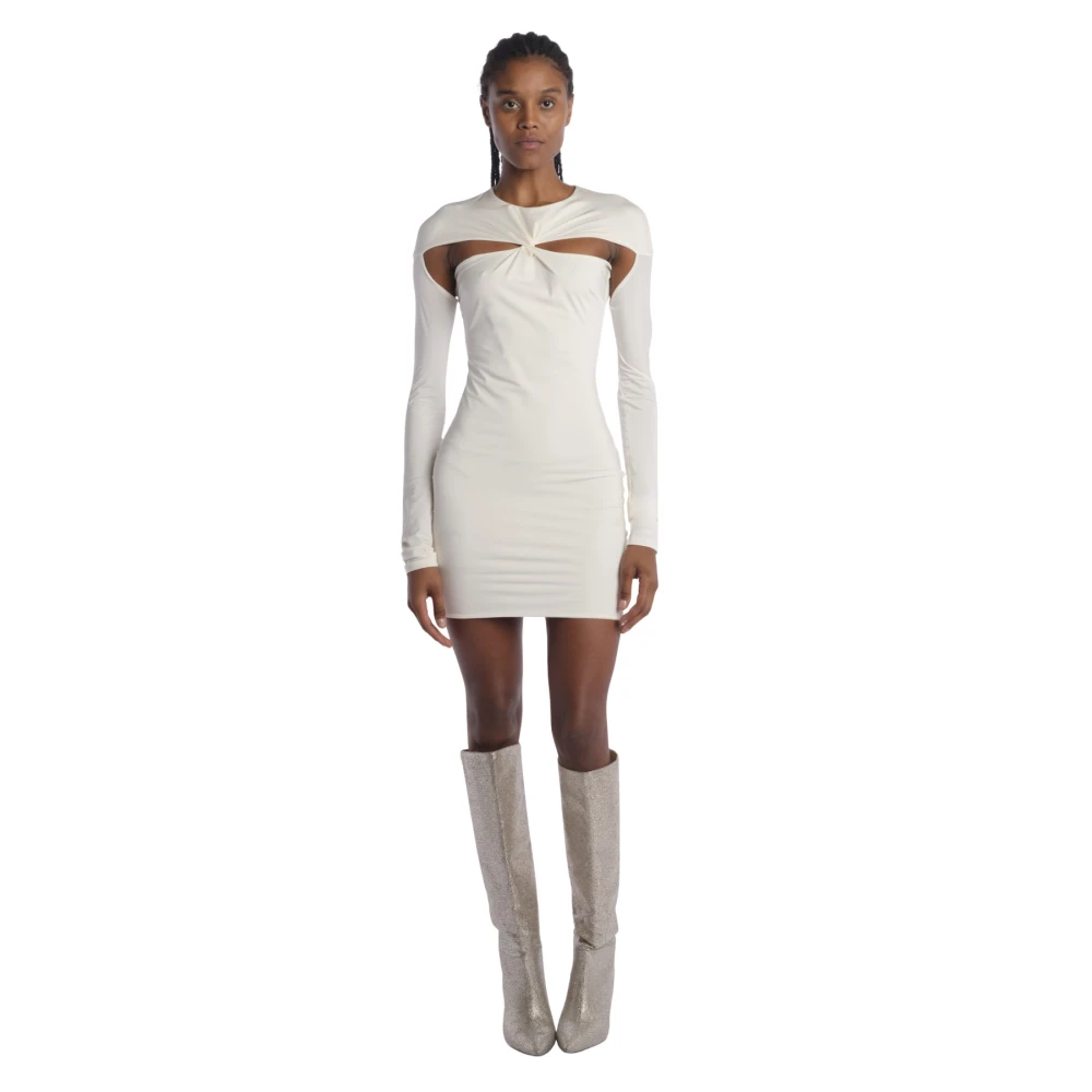 Amazuin Witte Mini Jurk met Voor Knoop White Dames