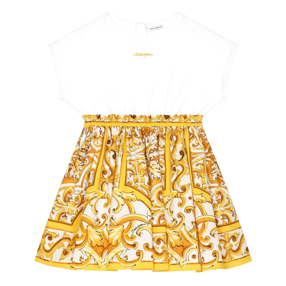 Dolce & Gabbana Gul Majolica Print Barnklänning Yellow, Flicka