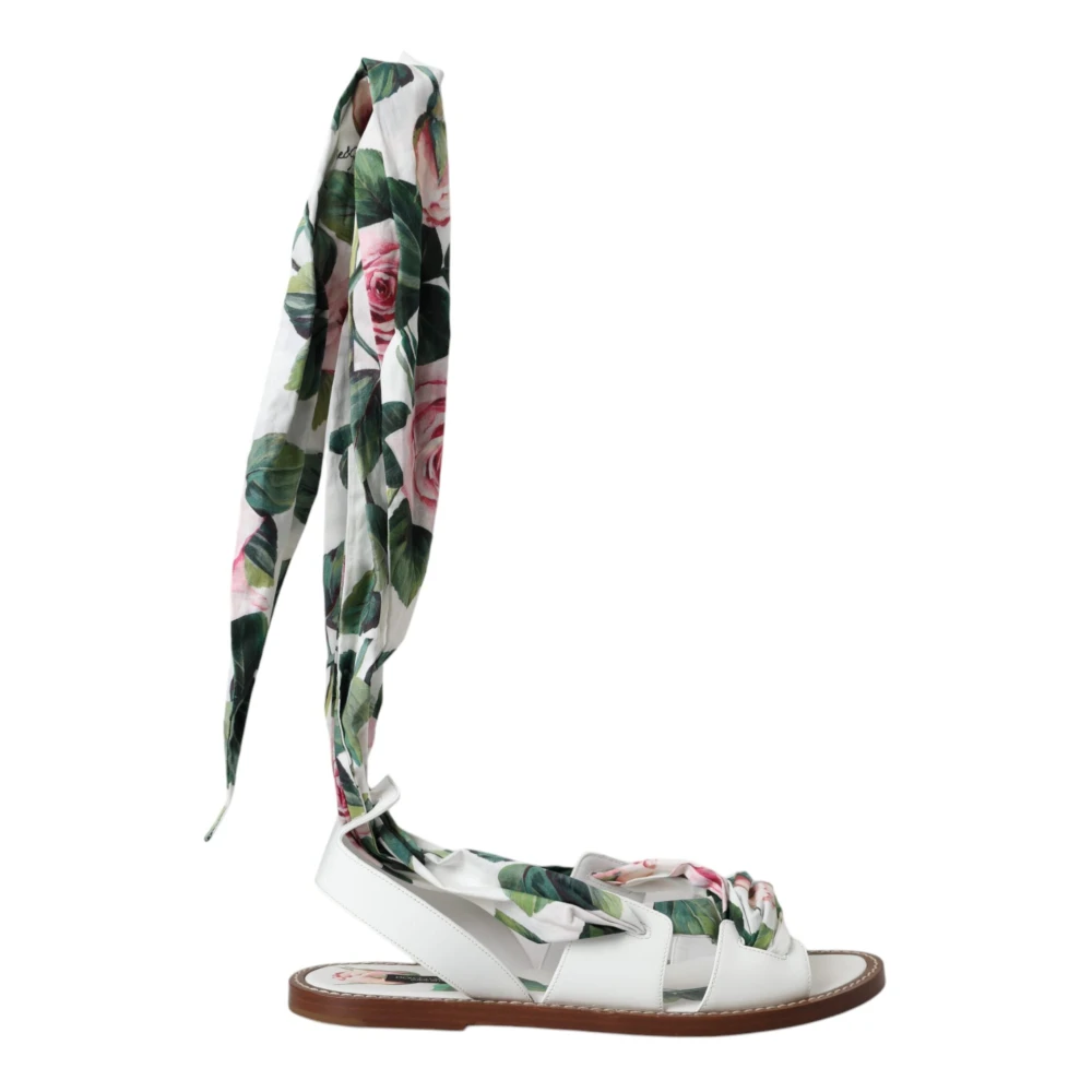 Dolce & Gabbana , Flat Sandals, Female, Multicolor, 4 Uk, Floral Print Ankle Wrap Sandals