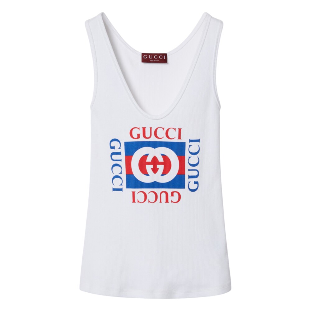 Gucci シルバー スリムフィット タンクトップ S GUCCI | RIB SILK TANK TOP