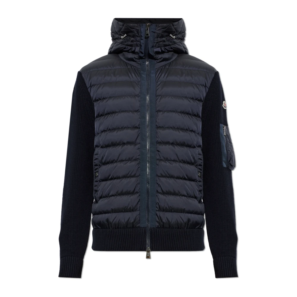 Moncler , Cardigans, Male, Blue, Xl, Turtleneck Cardigan With Quilted Front