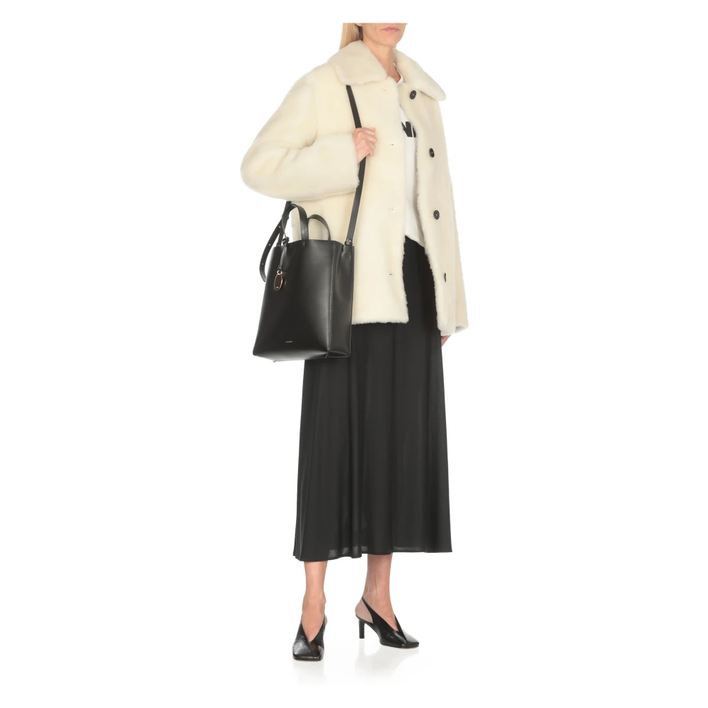 Jil Sander Zwarte Leren Handtas Vrouwen Schouderband Black Dames