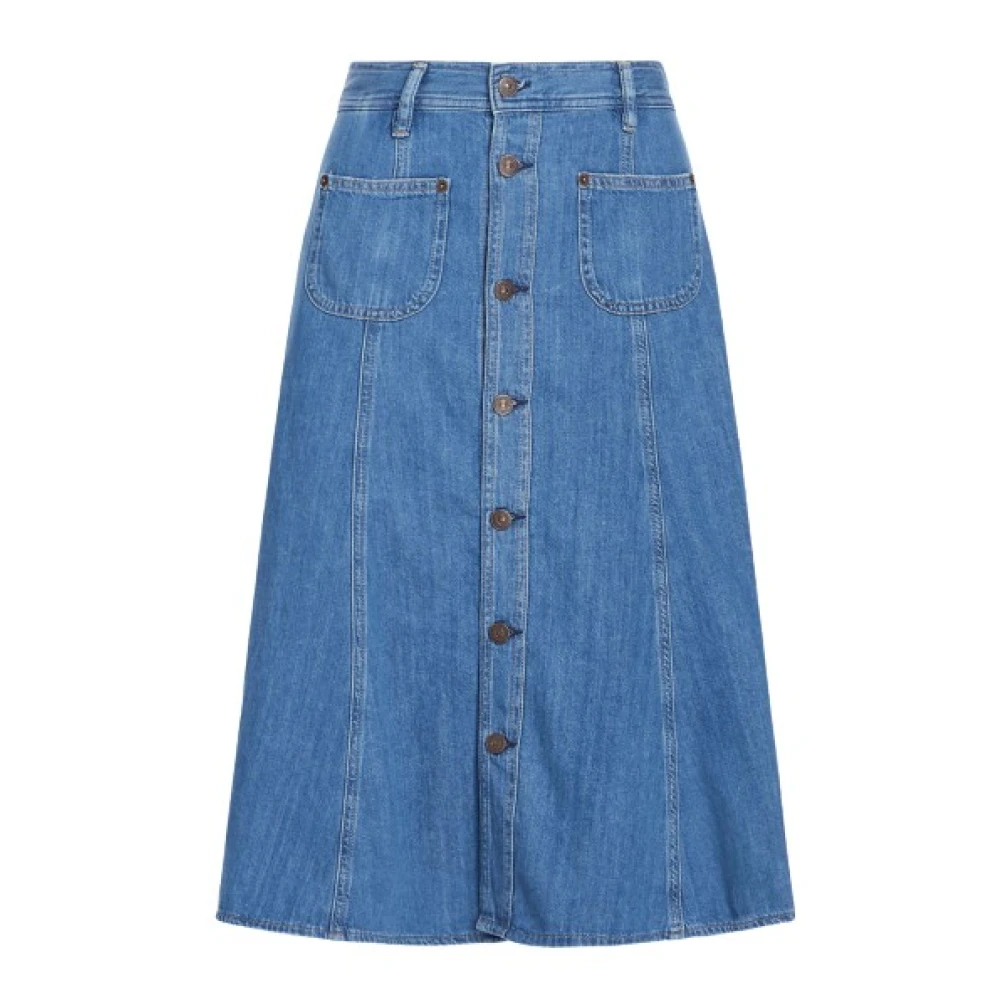 Polo Ralph Lauren Geknoopte spijkerrok met uitlopende pasvorm Blue Dames
