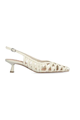 Vit läder slingback med vävdetalj