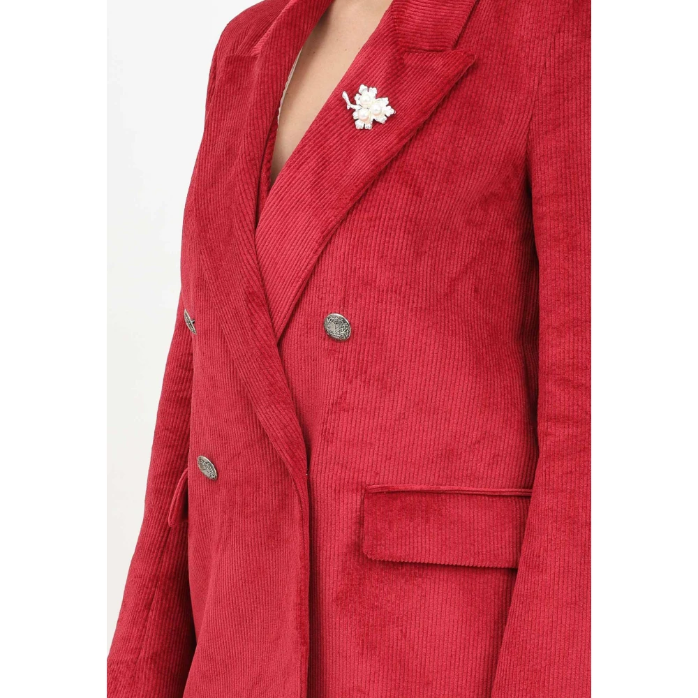 ViCOLO Bourgondische Fluwelen Double-Breasted Jas Red Dames
