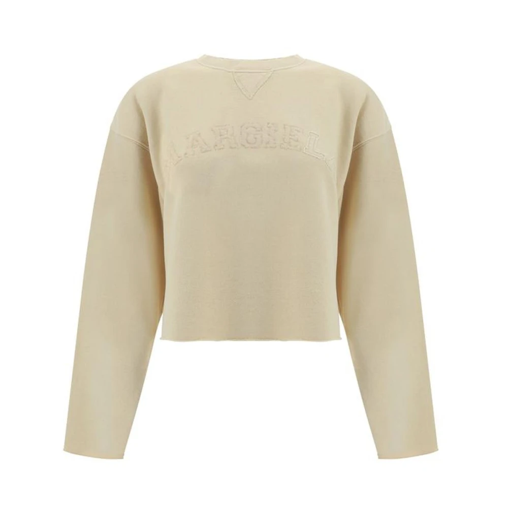 Maison Margiela Geribbelde Crew Neck Katoenen Sweatshirt Beige Dames