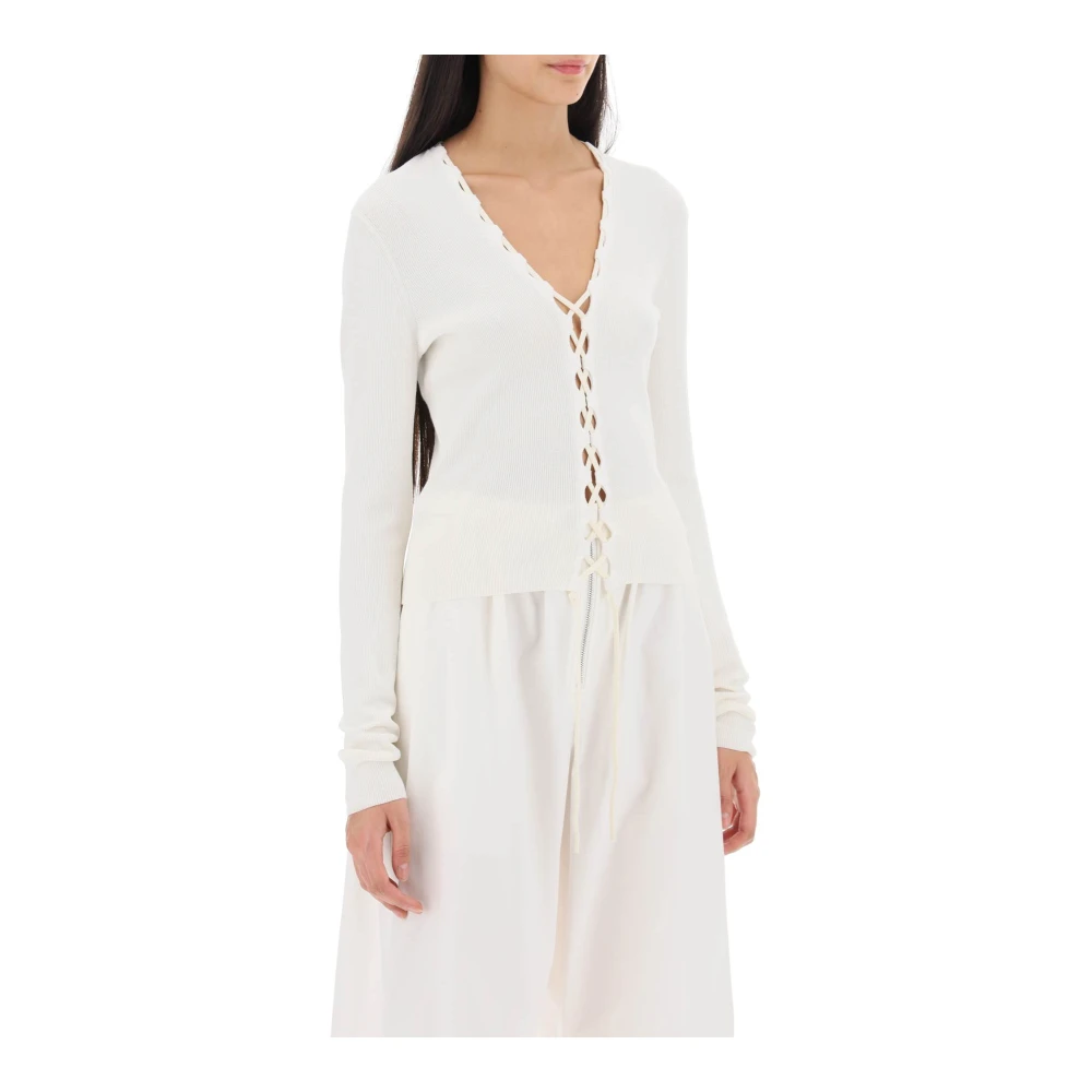 Dion Lee Lace-Up V-Hals Cardigan White Dames