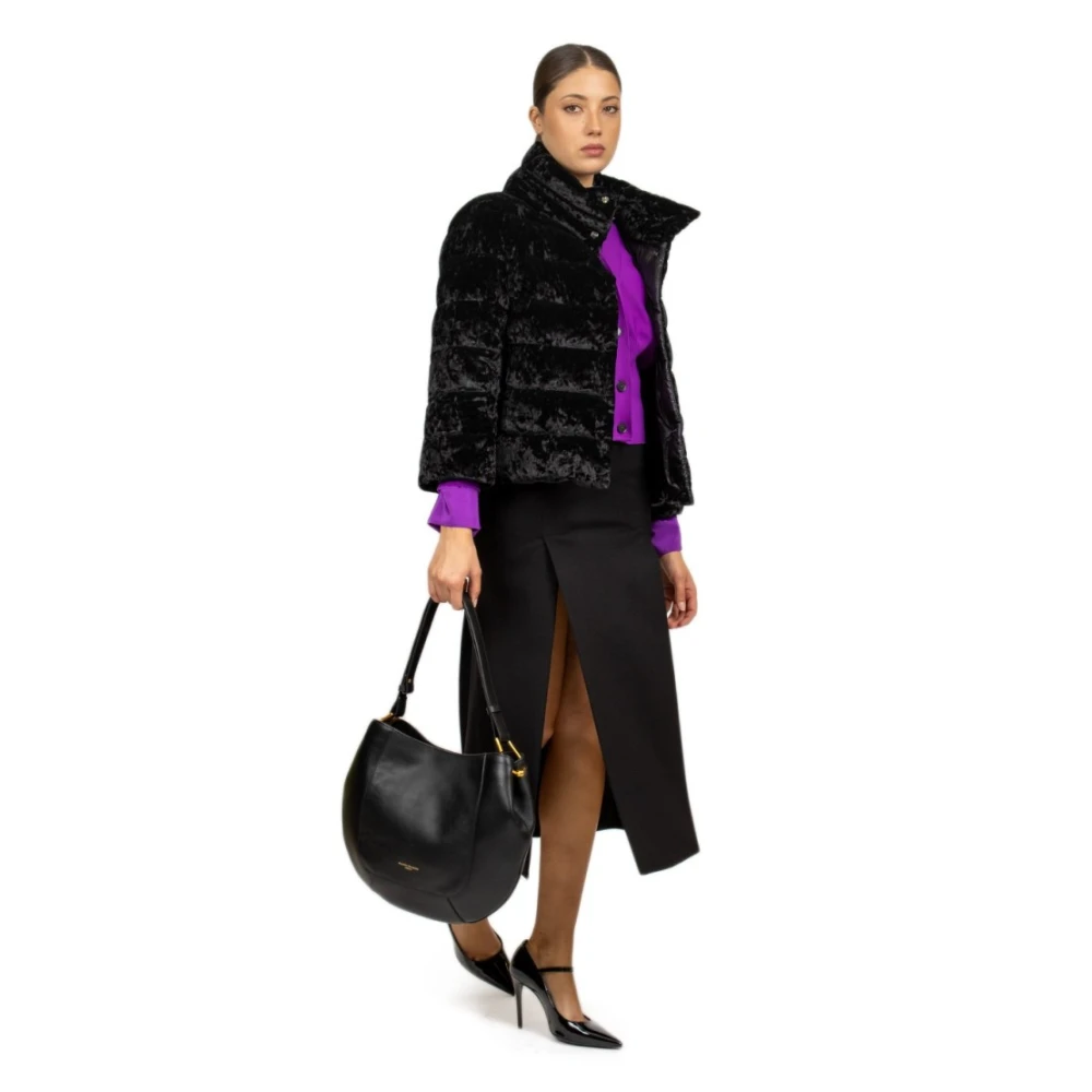 Herno Zwarte gemarmerde velvet pufferjas Black Dames