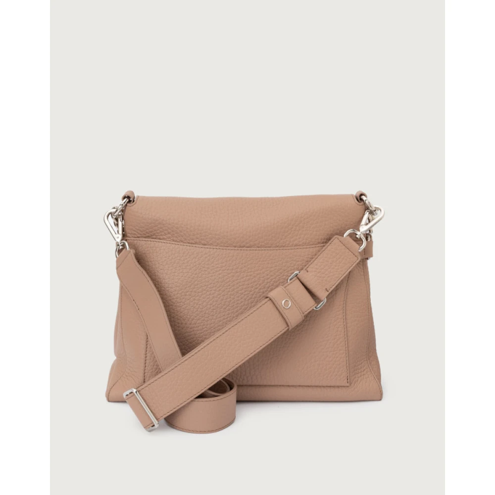 Orciani Zachte leren schoudertas met ketting en band Beige Dames