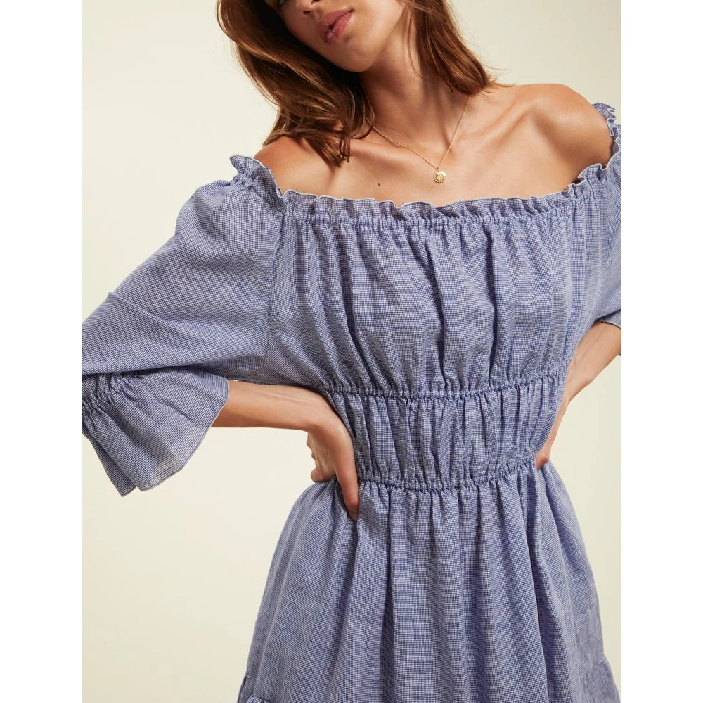 Ines De La Fressange Paris Blauwe Linnen Gerimpelde Jurk Blue Dames