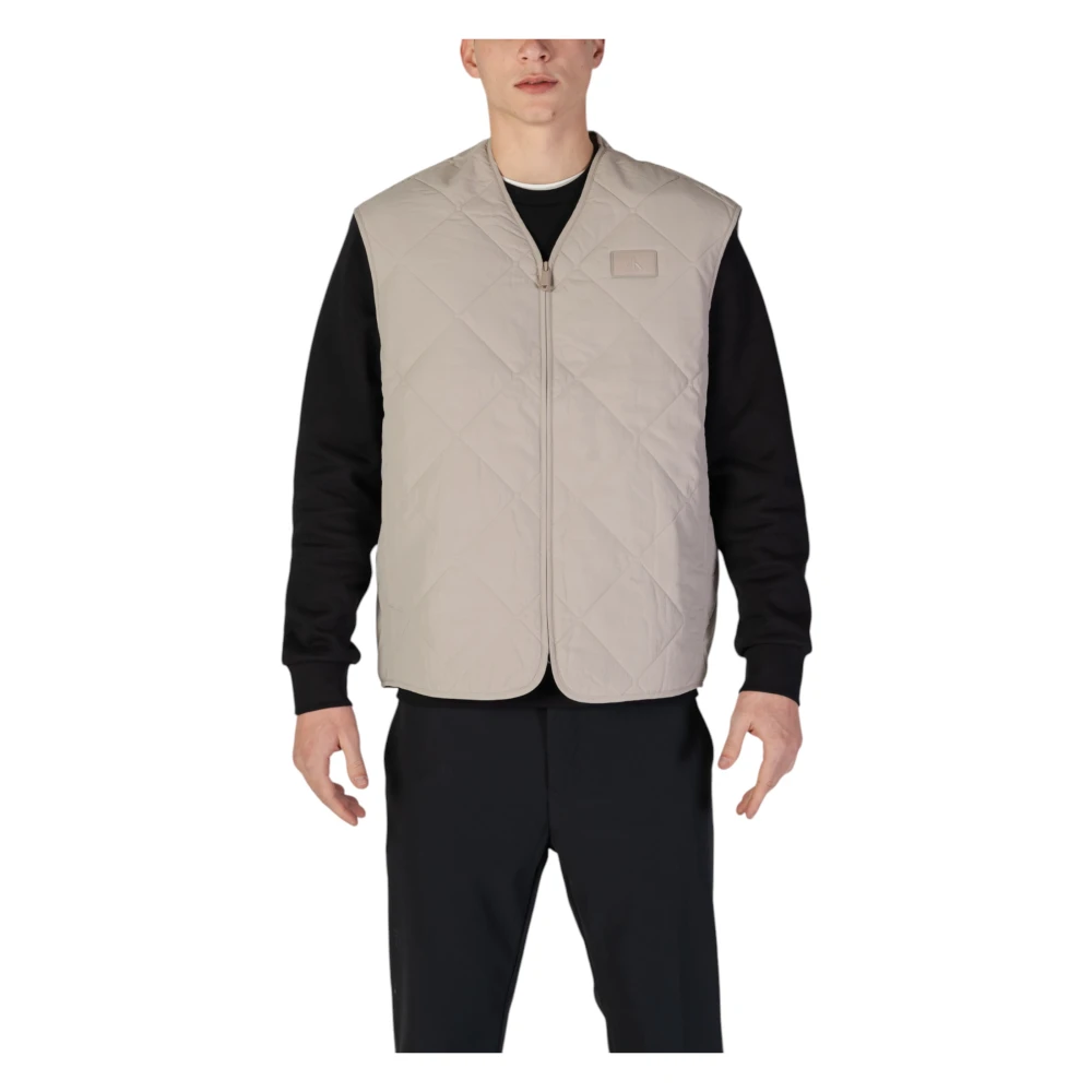 Calvin Klein Jeans Grijze Nylon V-Hals Gilet met Rits Gray Heren