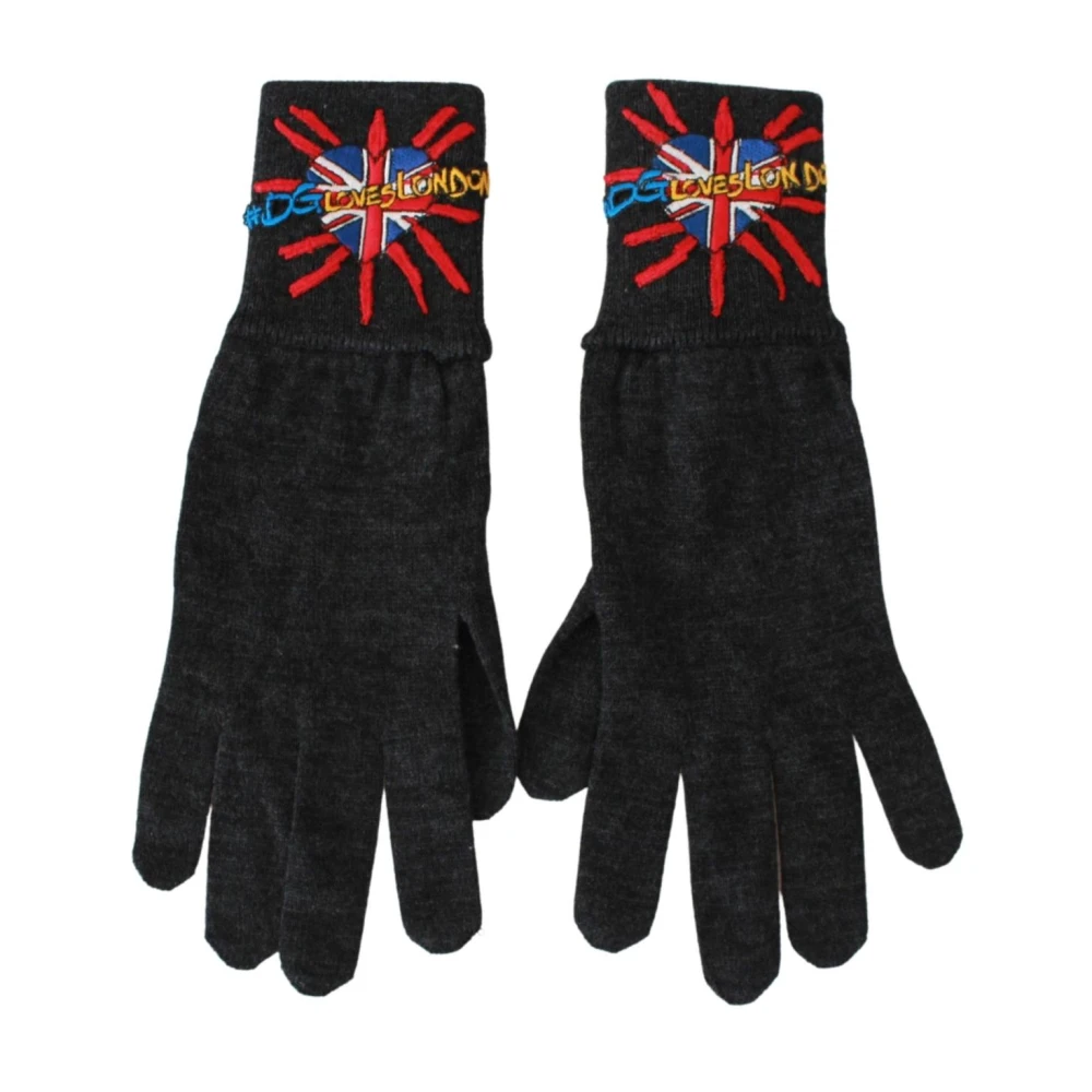 Dolce & Gabbana , Gloves, Female, Gray, One Size, Dgloveslondon Embroidered Wool Gloves - Image 3