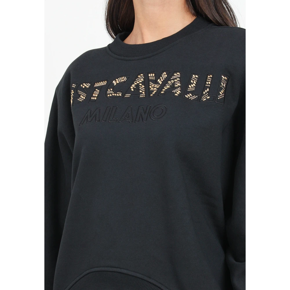 Just Cavalli Zwart Crew Neck Sweatshirt met Studded Logo Black Dames