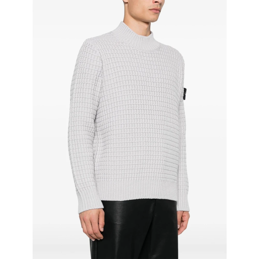 Stone Island Chunky Gebreide Trui met Afneembaar Badge Gray Heren