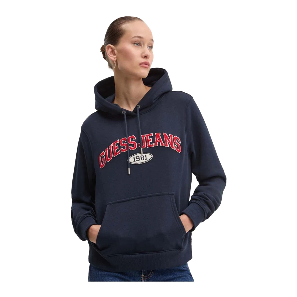 Guess Blauwe hoodie met geborduurd logo Blue Dames