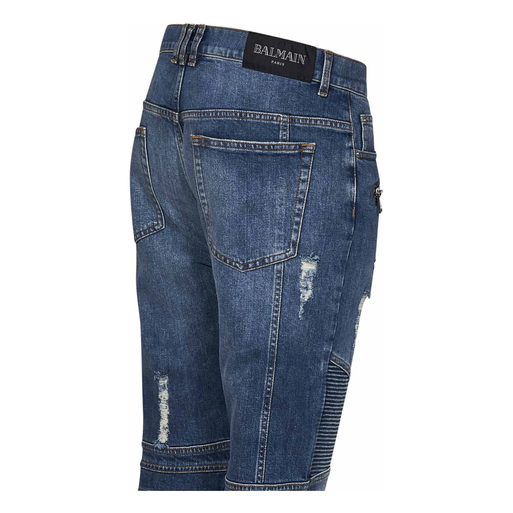 Balmain Blauwe Slim Fit Biker Jeans Blue Heren