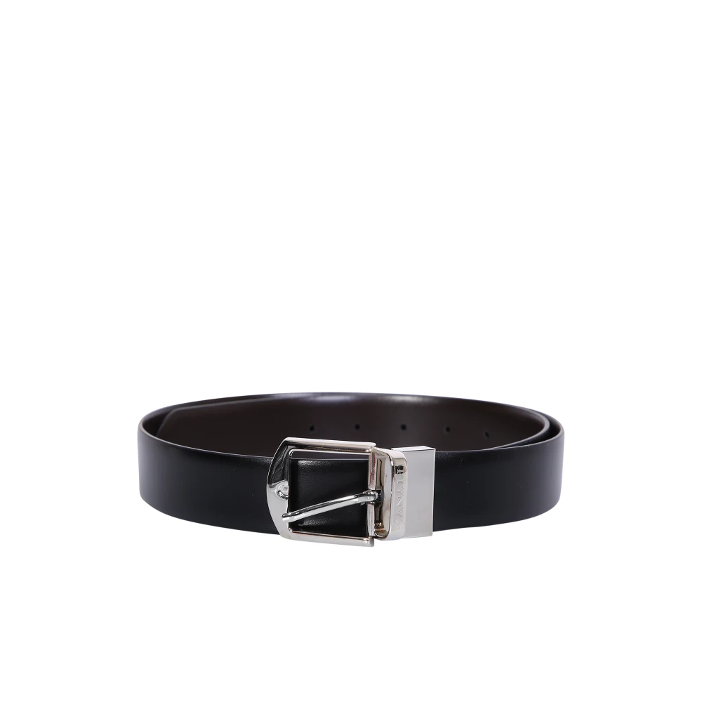 Canali Zwarte Leren Riem met Logogesp Black Heren