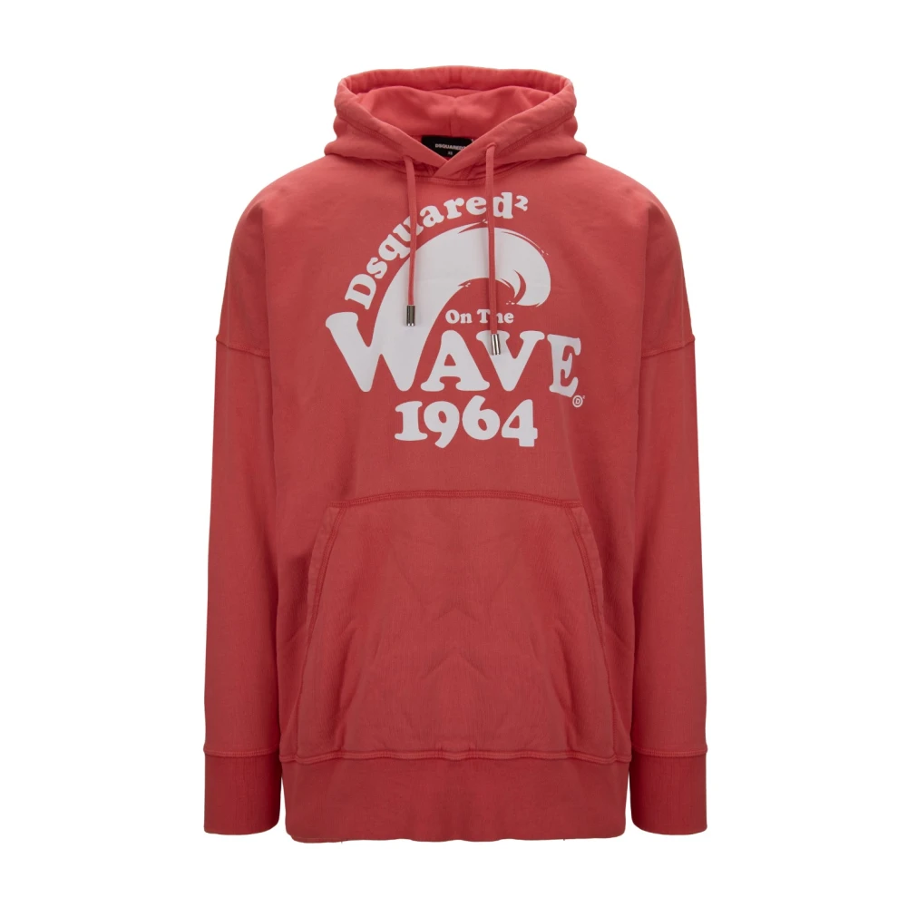 Dsquared2 Herr Röd Sweatshirts & Hoodies Xs, Bomull, Hoodie Med Dragsko