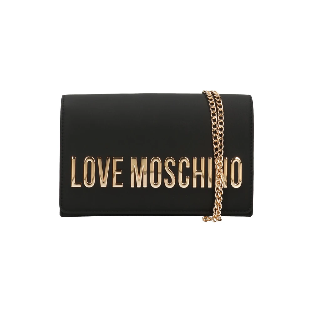 Love Moschino Svart Logoskulderväska med Magnetisk Stängning Black, Dam