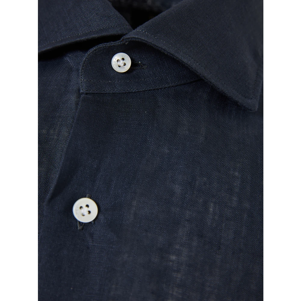 Barba Italiaans Linnen Overhemd Blue Heren
