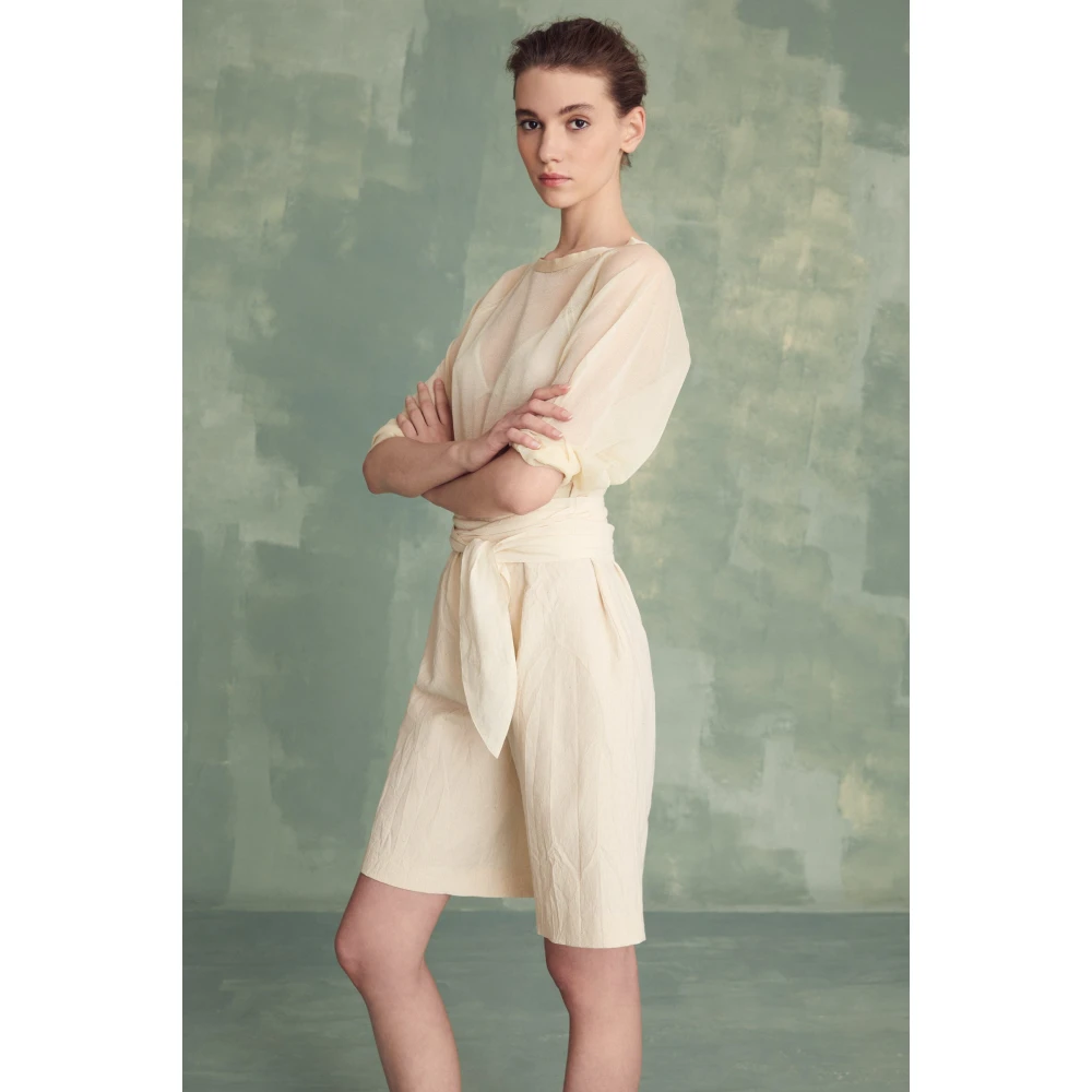Cortana Gilda korte broek in katoen papier en linnen Beige Dames