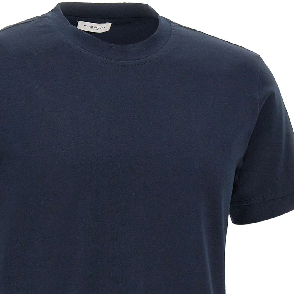 Paolo Pecora Heren Blauw Katoenen T-shirt met Logo Label Blue Heren