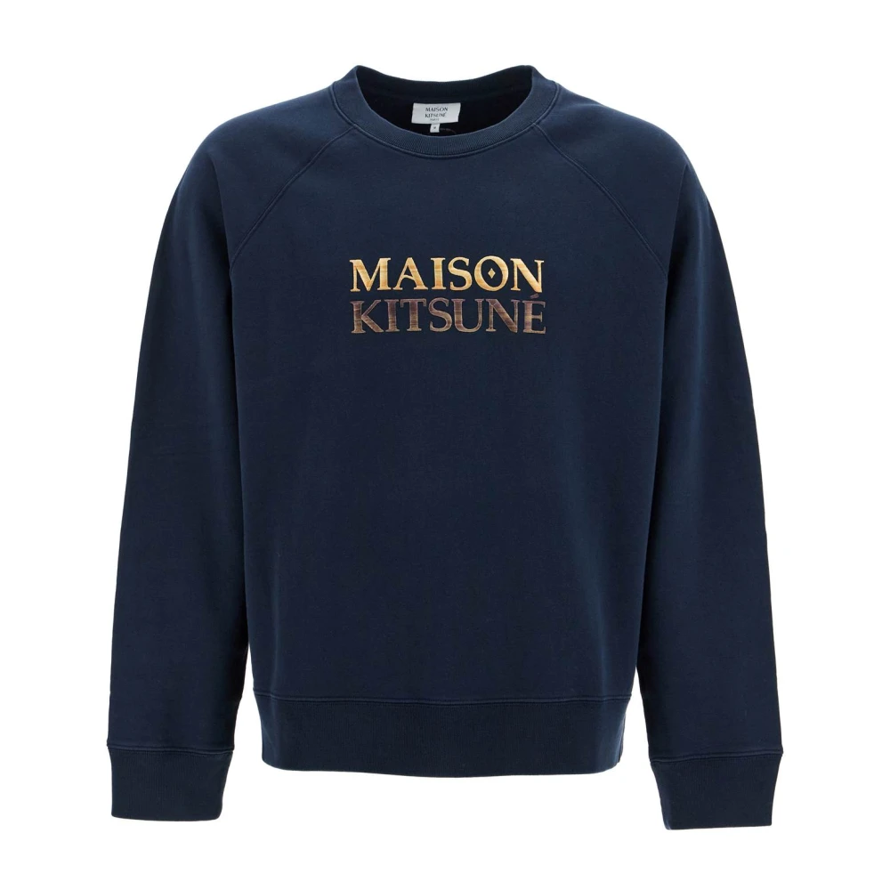 Maison Kitsuné Gradient Logo Oversized Crewneck Sweatshirt Blue Heren