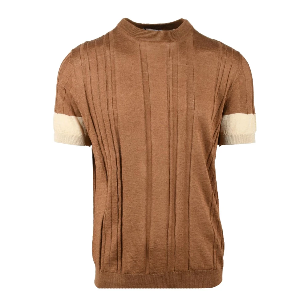 Alpha Studio Linnen Katoen Gebreide Top Brown Heren