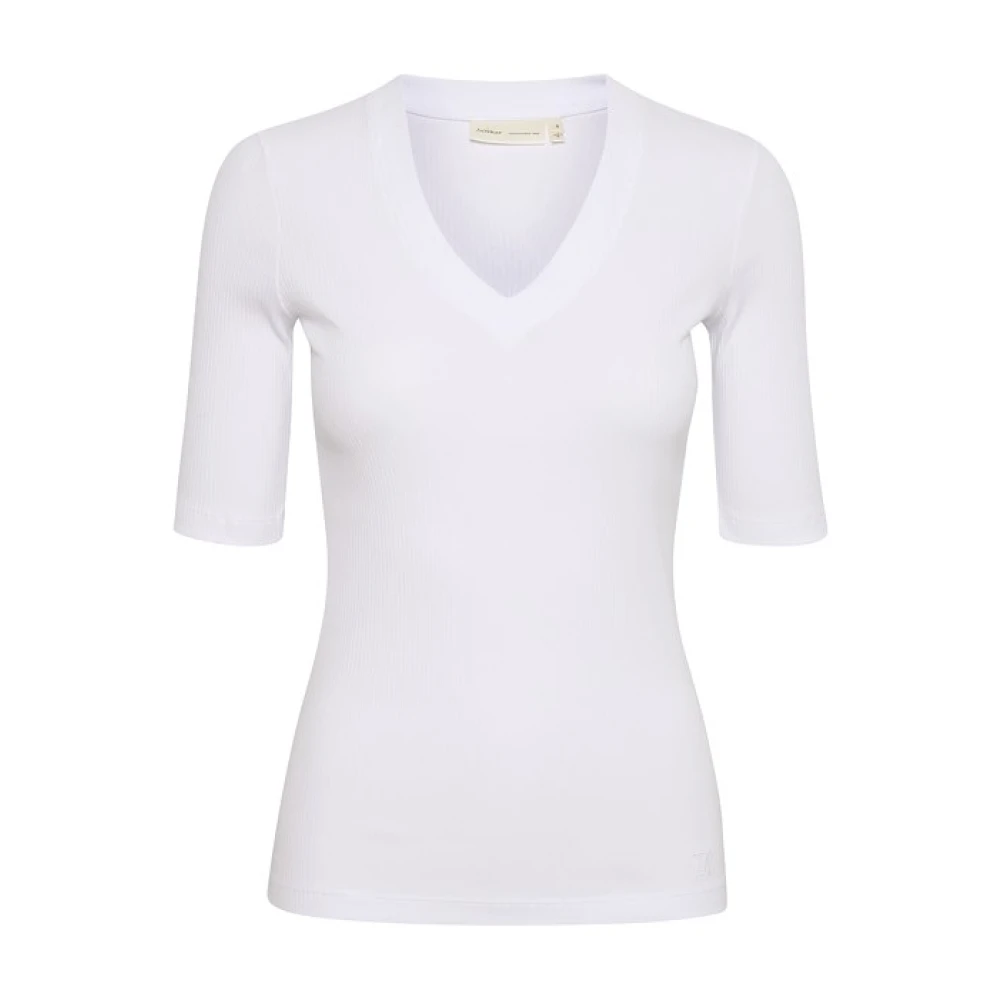 InWear Klassieke Geribbelde V-Hals T-Shirt White Dames