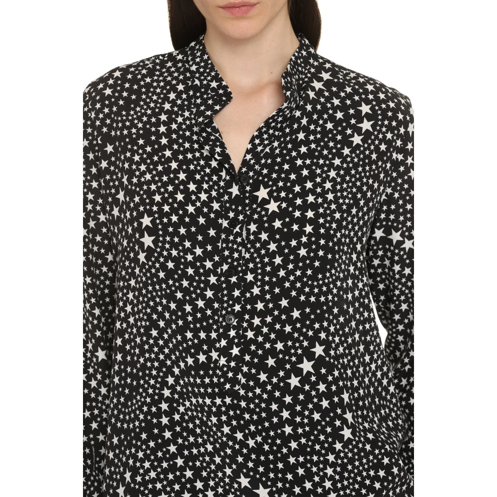 Stella Mccartney Zijden shirt met mandarijnkraag Black Dames