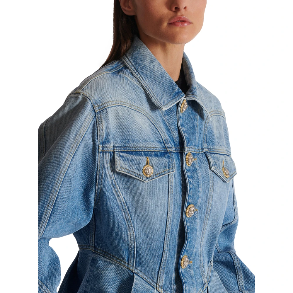 Balmain Geplooide spijkerjas Blue Dames