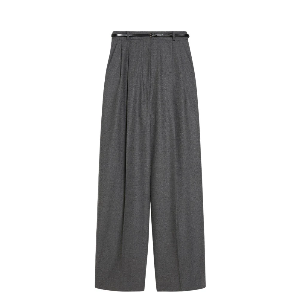 SPORTMAX Moderne Klassieke Wollen Broek met Riem Gray Dames