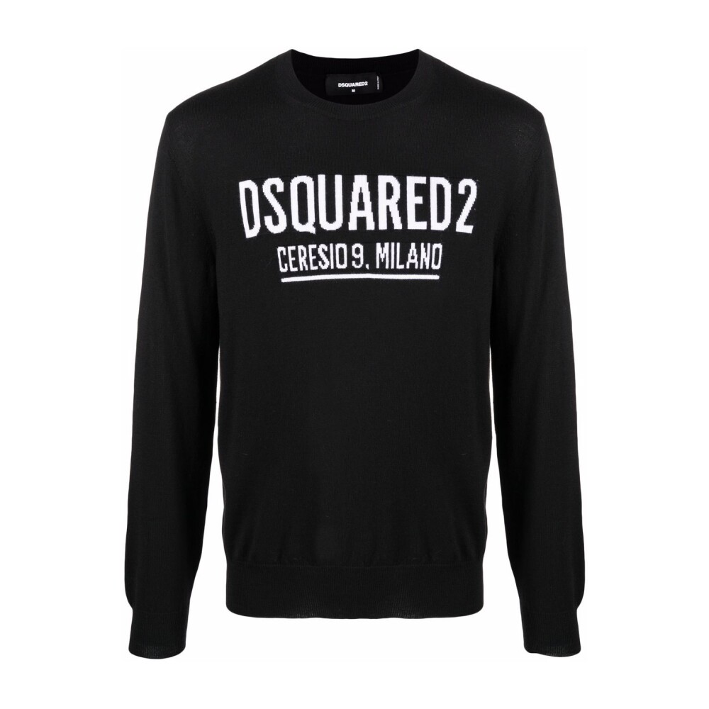 Zwarte Logo Intarsia gebreide trui Dsquared2 Heren Miinto