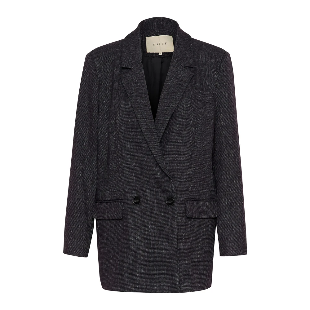 Kaffe Donkergrijze Geruite Blazer Jas Black Dames