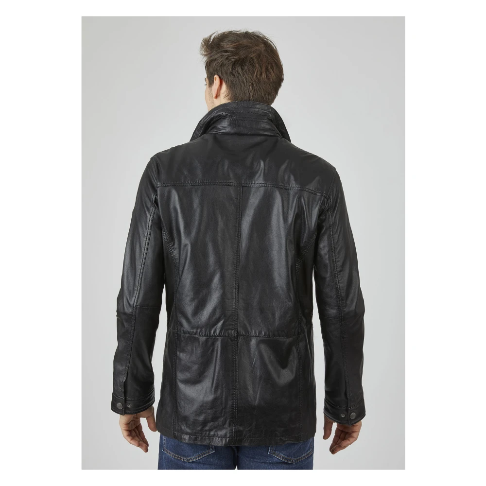 Bugatti Heren Leren Parka Jas Black Heren