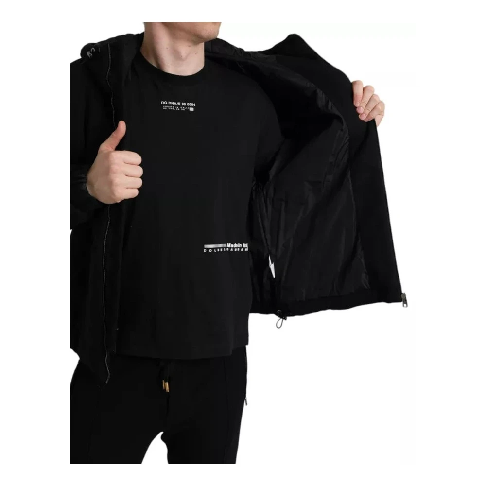 Dolce & Gabbana Logo Plaque Gewatteerde Jas Black Heren